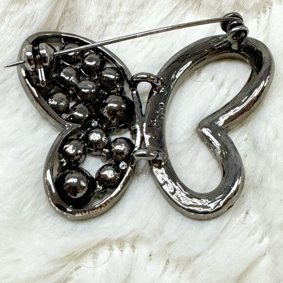 Butterfly Brooch Pin Aurora Borealis Crystals and Hematite by Lia Sophia Retired - Picture 3 of 4